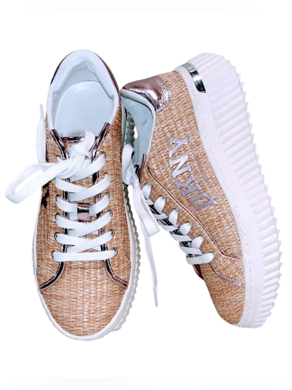 DKNY, Donna Karan Raffia Lace-Up Platform Sneakers